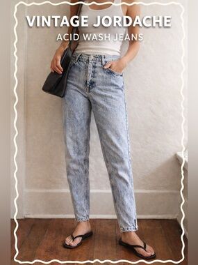 vintage jordache acid wash jeans / high rise tapered denim / 80/90s ankle button